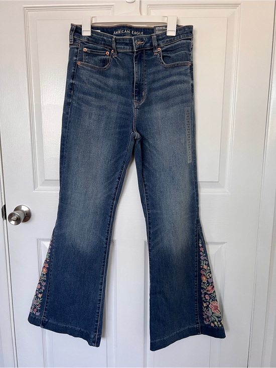 American Eagle Outfitters Pants - American Eagle Outfitters Blue Flare Jeans with Floral Side Panels